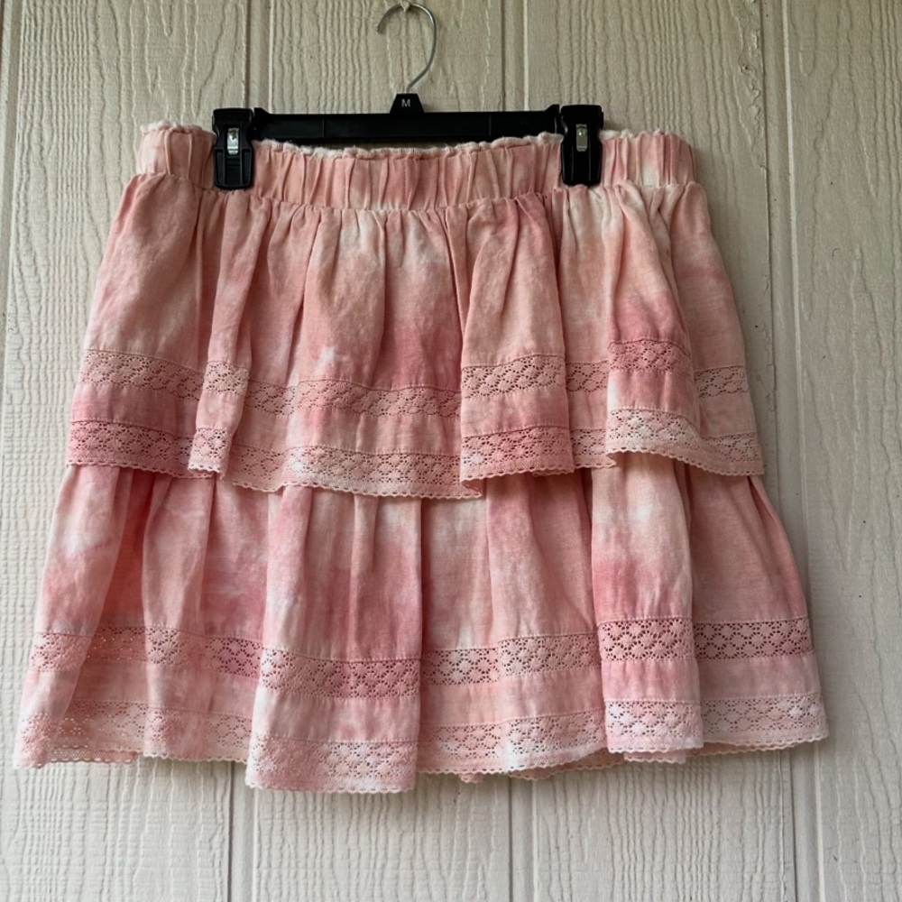 C&V Linen Blend Tiered Mini Skirt